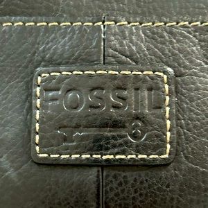 FOSSIL Black Leather CROSSTOWN Organizer Crossbody Bag